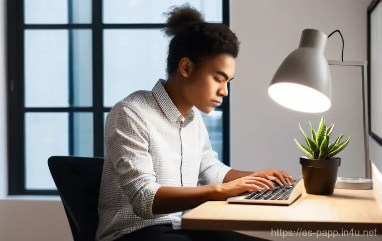 무선 키보드 연결 문제 해결 - **Prompt 1: Focused Productivity in a Modern Home Office**
"A young adult, appearing around 25-3...