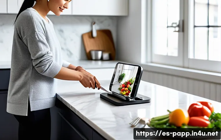 스마트폰 스탠드 선택 - **"A person in their late 20s or early 30s, dressed in comfortable yet stylish loungewear (such as a...