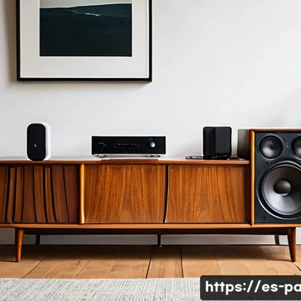 휴대용 블루투스 수신기 - **Vintage Audio System Reimagined**
* **Prompt:** "A cozy, sunlit living room with warm wooden...