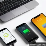 포터블 파워뱅크 용량 계산 - A detailed infographic-style digital illustration showing a variety of common electronic devices pop...