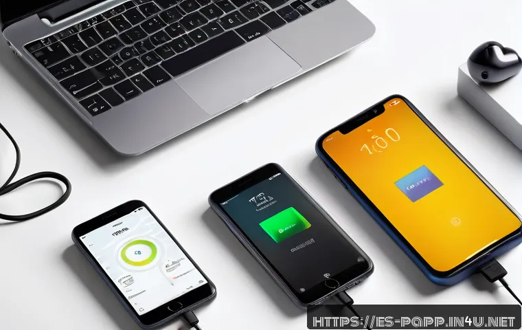 포터블 파워뱅크 용량 계산 - A detailed infographic-style digital illustration showing a variety of common electronic devices pop...