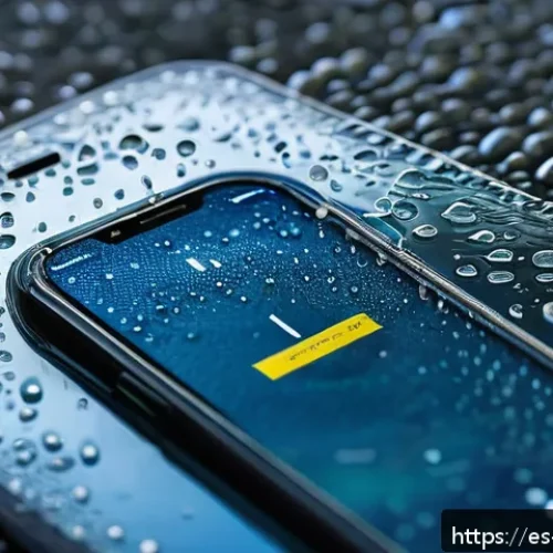 스마트폰 방수 테스트 - A detailed close-up of a modern smartphone displaying an IP68 water resistance certification icon on...